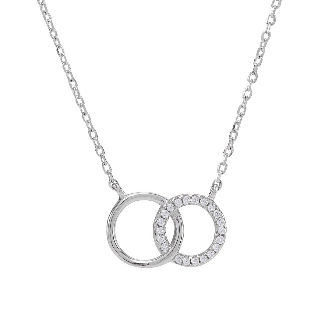 Rhodium-plated silver necklace ANNA 2 circles