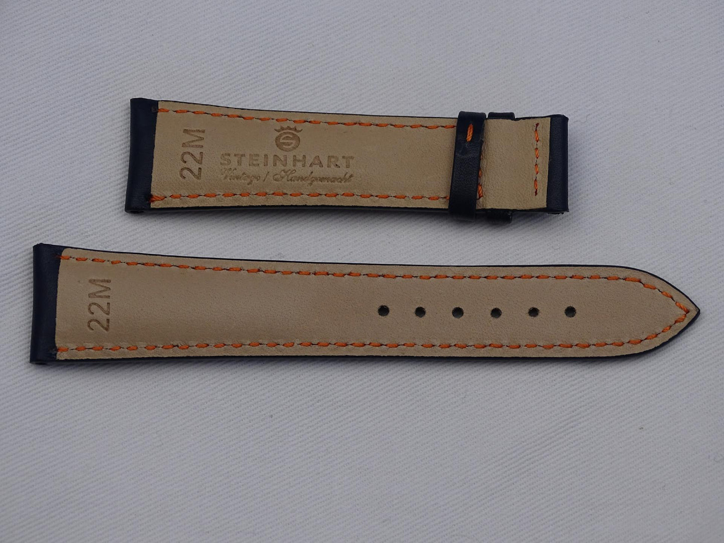 Leather Strap dark blue with orange stitching