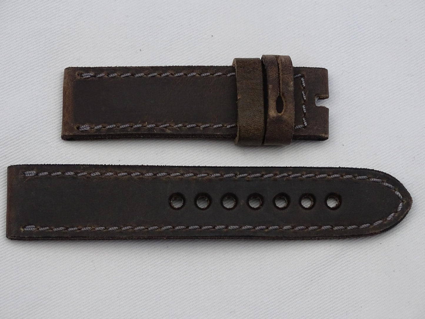 Leather Strap dark brown vintage with brown stitching