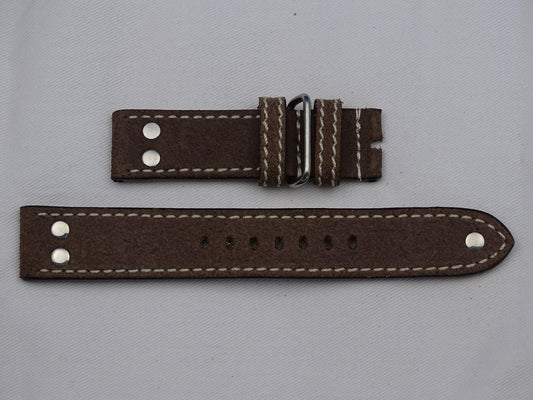 Leather Strap brown with brown stitching and double studs